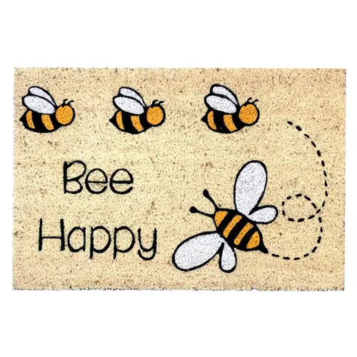 Extérieur solution:Tapis brosse en coco beige imprimé abeilles Sweetsol Bee happy - 60 x 40 cm