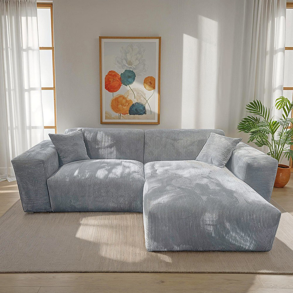 Canapé d'angle réversible LANA en velours côtelé / Gris – Réf. ZLGNJXDGS5523134649