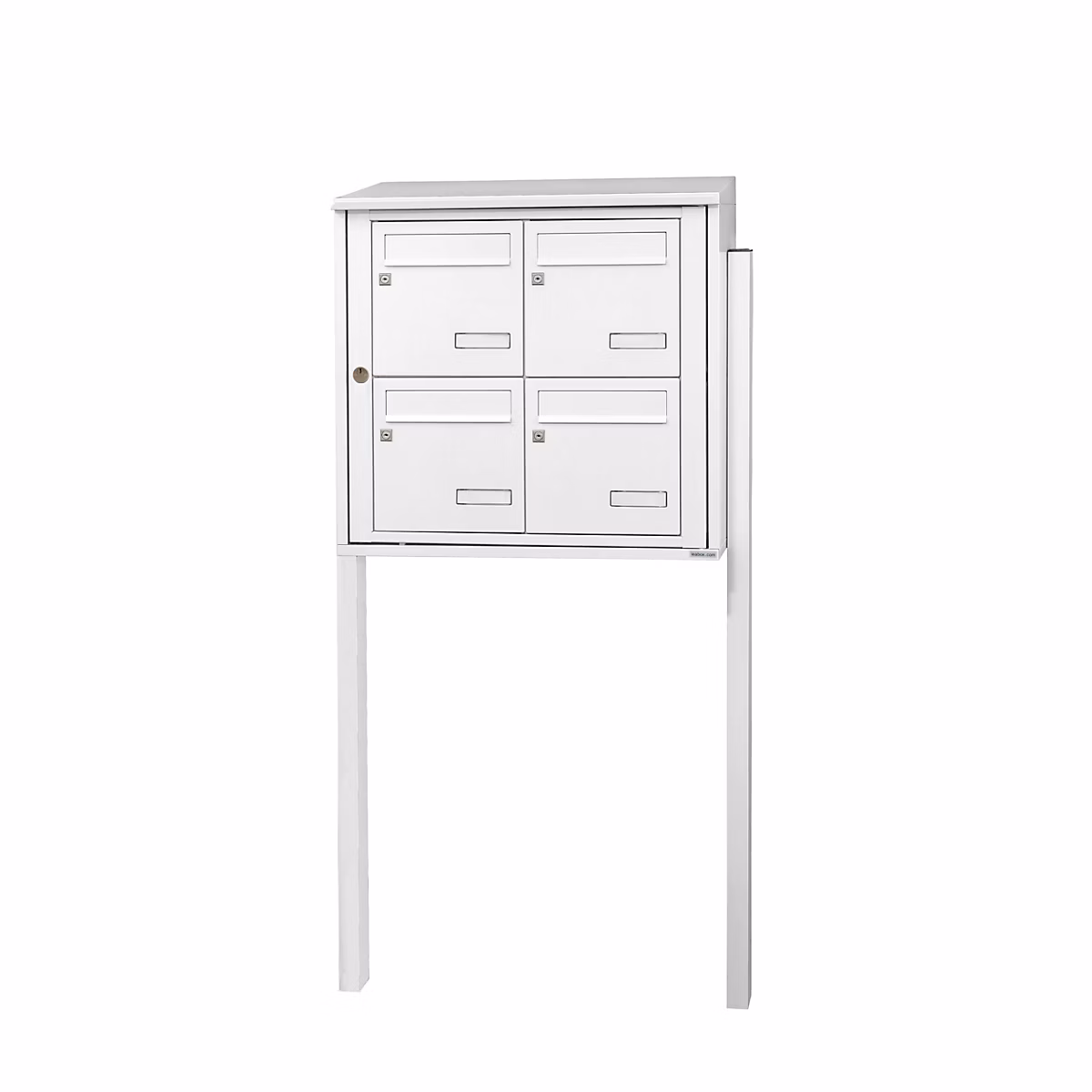 Bloc collectif leabox.com – 2 × 2, grade 3, simple face, Extérieur, fixation sur pieds à sceller, Blanc neige RAL 9016 brillant