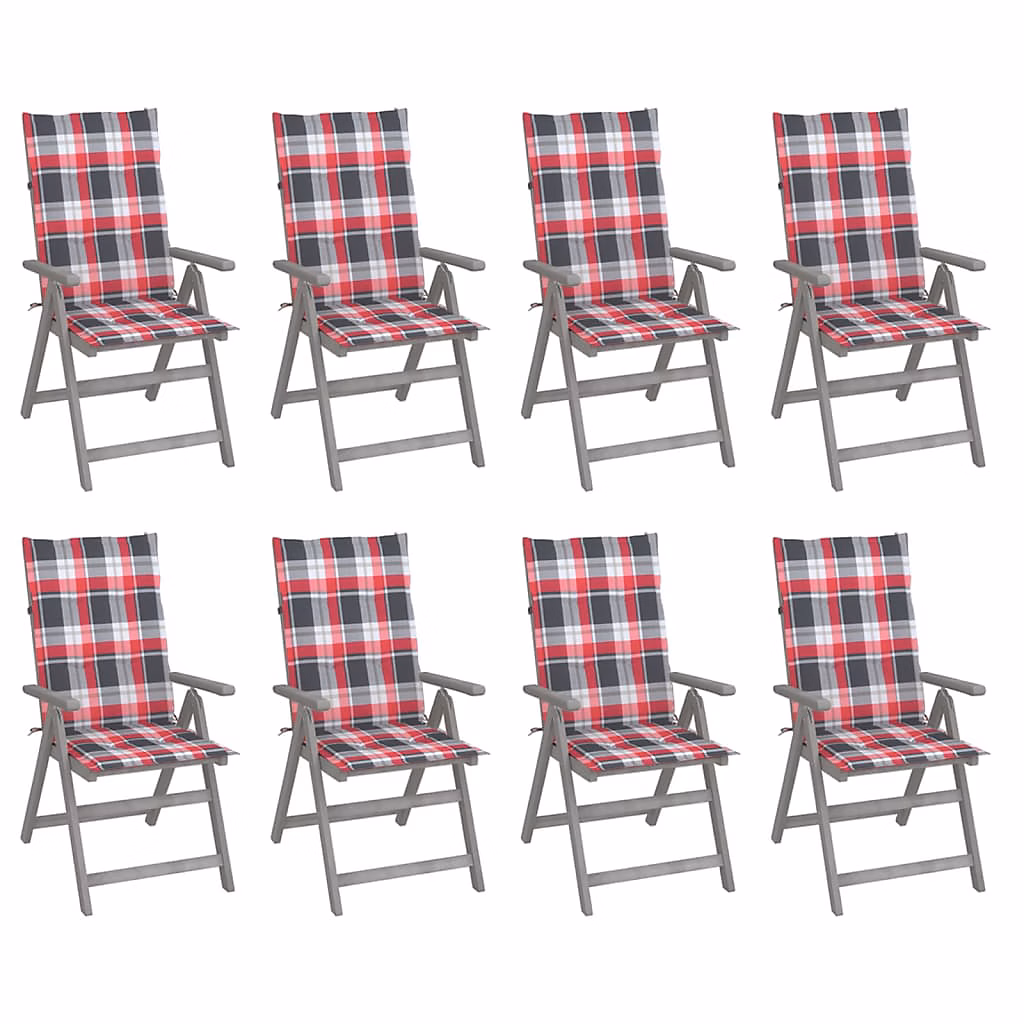 Chaises inclinables de jardin et coussins Gris Acacia vidaXL – lot de 8