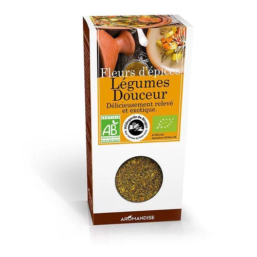 Idée simple：Fleurs d'épices pour légumes douceur bio en boite marron de 35 g