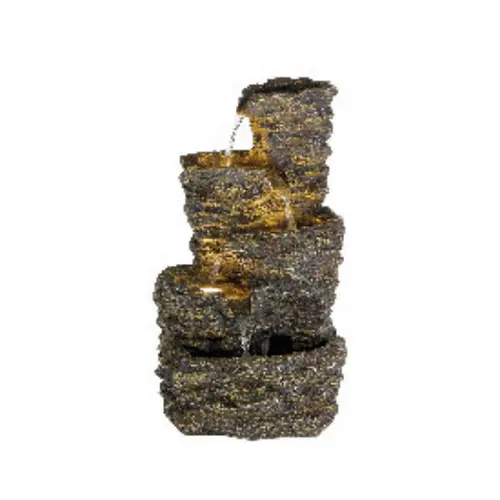 Le compagnon de vos extérieurs：Fontaine LED avec rocher sur 5 niveaux marron 41 x 43 x 76 cm