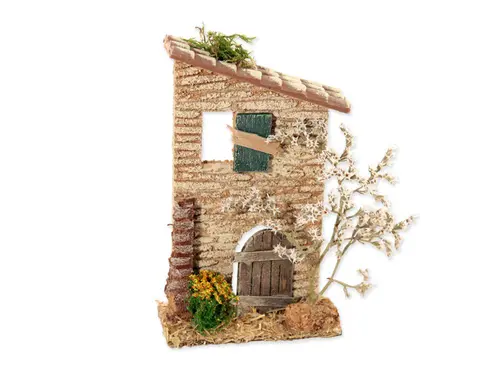 Style au jardin:Décor de crèche de Noël façade maison avec arbre Santons Escoffier - 10,5 x 5 x 18 cm