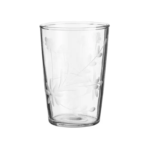 Utile au jardin:Gobelet en verre transparent à fleurs gravées - 10,5 x 7,5 cm