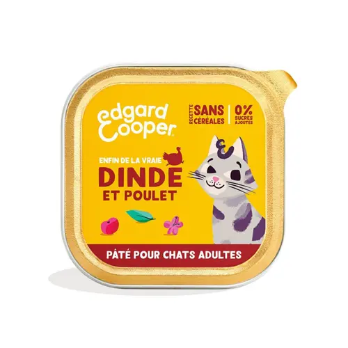 Idée pour le jardin：Pâtée pour chat adulte à la dinde et au poulet sans céréales Edgard & Cooper - 85 g