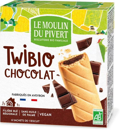 Jardin à aménager：Biscuits bio au chocolat Twibio Le Moulin du Pivert - 150 g
