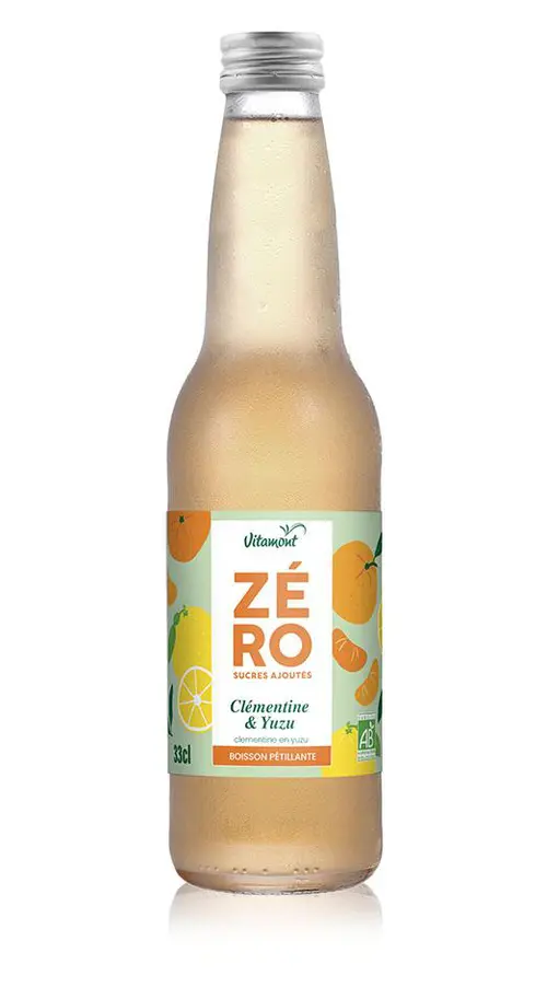Idée nature：Boisson gazeuse bio Zéro sucres ajoutés clémentine yuzu Vitamont – 33 cl