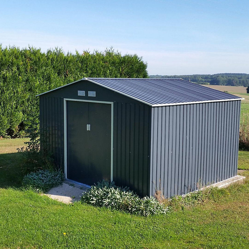 Abri de jardin métal 10 – 85m² anthracite double porte avec fenêtre et kit d'ancrage X-METAL