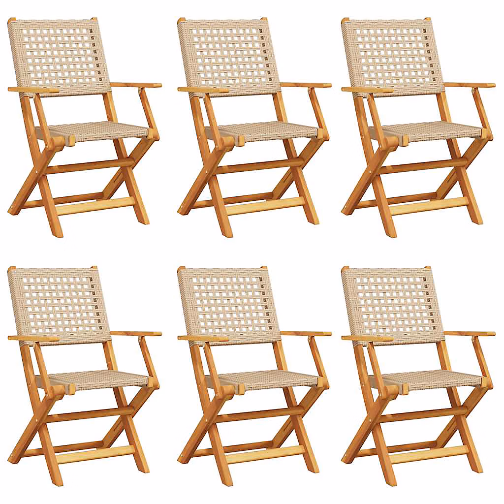 Salon et mobilier de jardin – Chaises pliantes 6 pièces en polyrotin beige et bois massif vidaXL