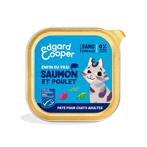 Malin au jardin：Pâtée pour chat adulte au saumon et au poulet sans céréales Edgard & Cooper - 85 g