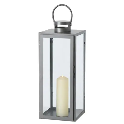 Pour plus de praticité au jardin：Lanterne en métal gris Arana grand modèle - 21 x 22 x 55 cm