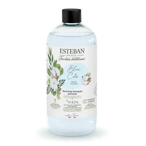 Plaisir au jardin:Recharge de parfum pour bouquet et diffuseur Esteban blanc coton - 500 ml