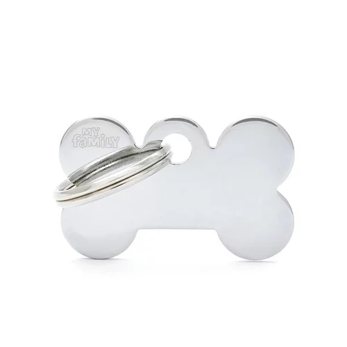 Moderne jardin:Médaille basic petit os pour chien en laiton argenté