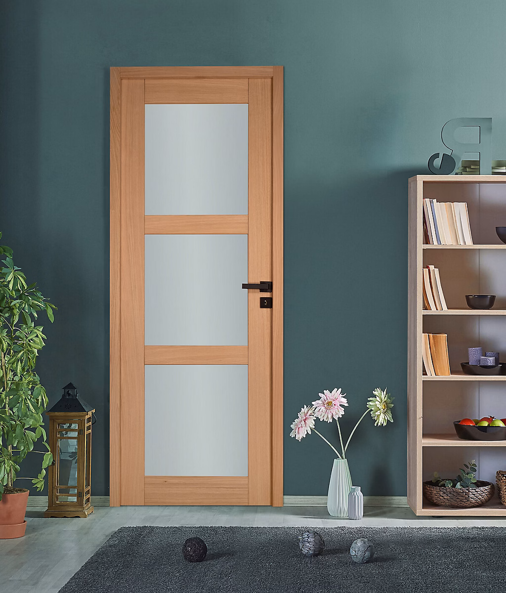 Bloc-porte (porte battante avec encadrement) – Bloc porte 3 Vitrages URSA bois chêne européen 2040 x 830 Droite
