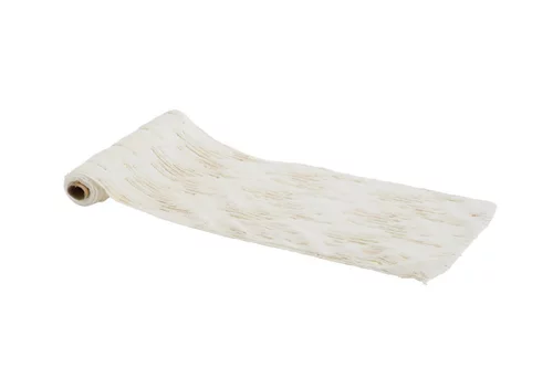 Pour vos besoins au jardin:Chemin de table en polyester coloris blanc et or soft avec des lignes sequins – 28 cm x 3 m