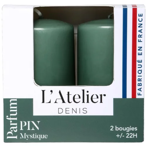 Idéal pour vos extérieurs：Bougies cylindriques vert parfum sapin L’Atelier de Denis - L’étui de 2