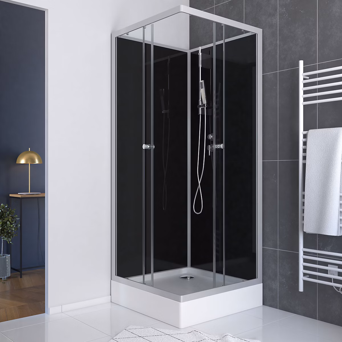 Cabine de douche carrée 80x80x195 – Portes coulissantes en verre trempé 5mm, SQUARY BLACK 2