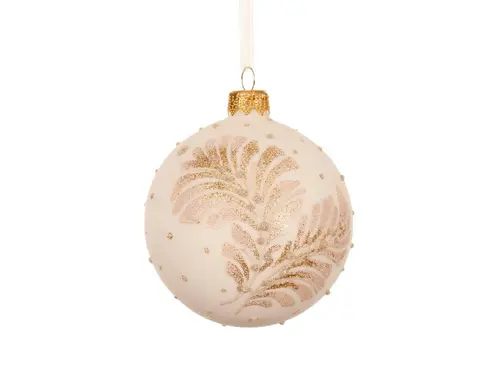 Pour tous vos projets jardin:Boule en verre finition mate blanc laine avec décor branche à pois - Ø 8 cm