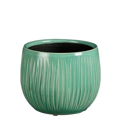 Jardin facile:Pot rond cannelé coloris bleu en céramique Pablo Mica Decorations - 14 x Ø 16 cm