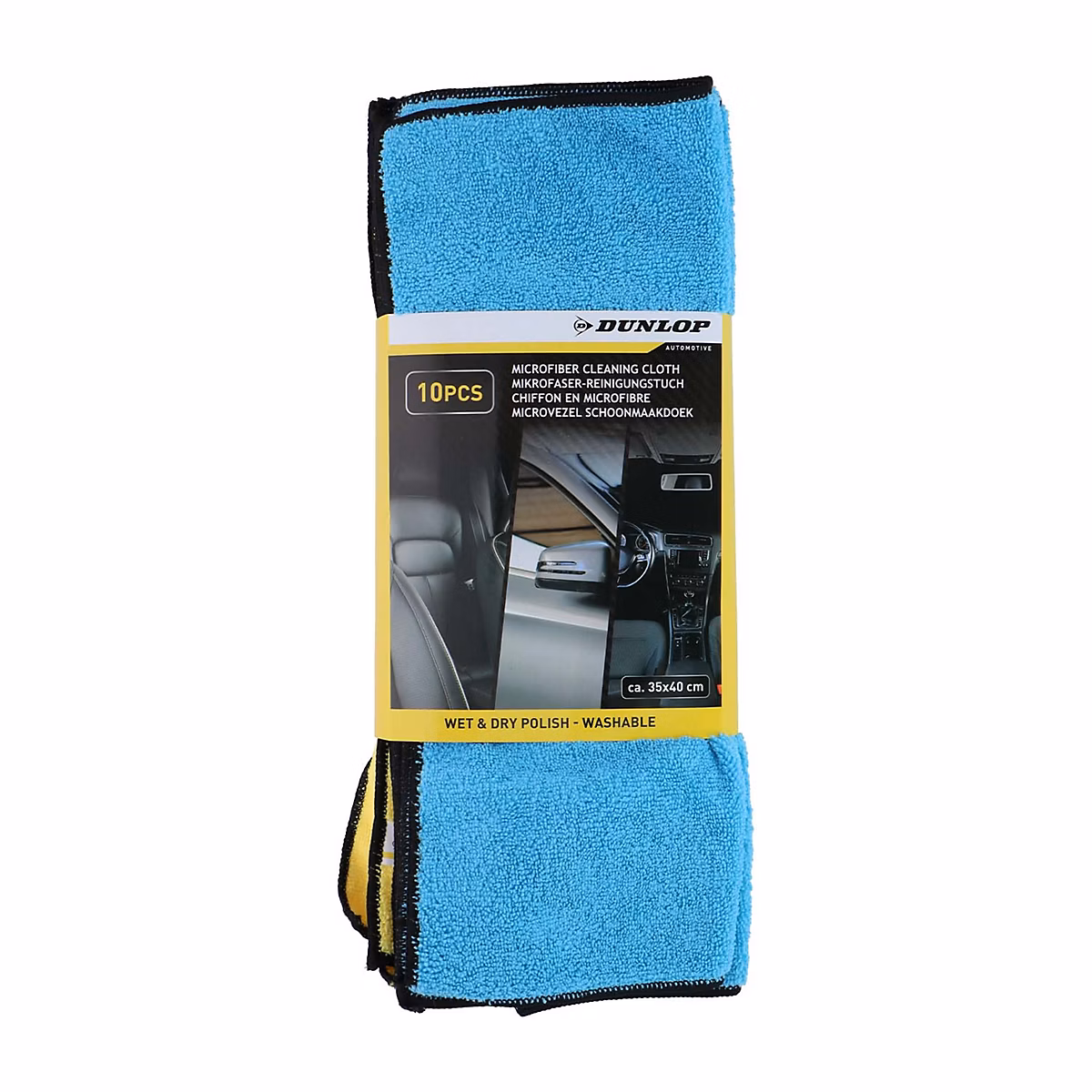 Dunlop Lot de 10 Chiffons Microfibre 35 × 40cm 300gsm – Nettoyage Humide & Sec, Haute Absorption, Lavable, Réutilisable