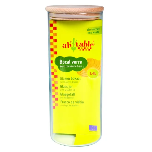 Pour votre extérieur:Bocal coloris transparent couvercle en bois Ah Table - 1,4 L