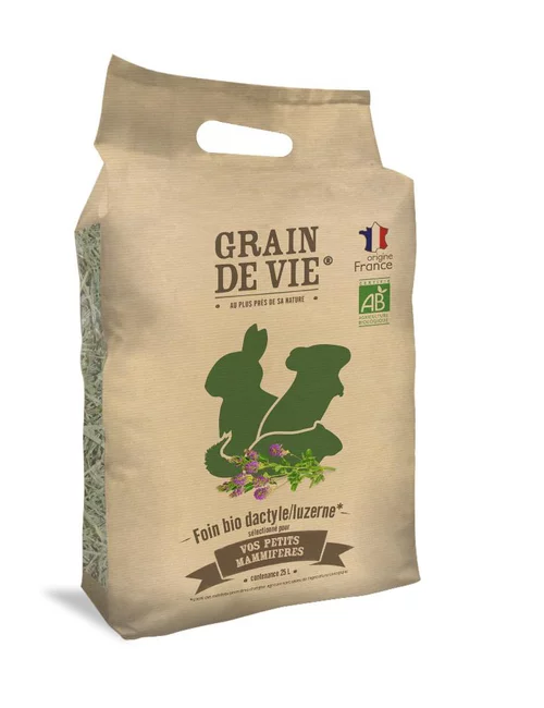 À découvrir pour le jardin:Foin bio dactyle luzerne pour petits mammifères Grain de vie - 25 L