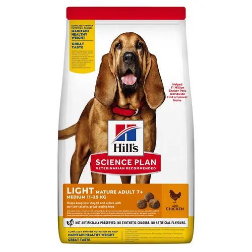 Pensé pour vos extérieurs：Croquette pour chien mature light au poulet Hill's - 2,5 kg