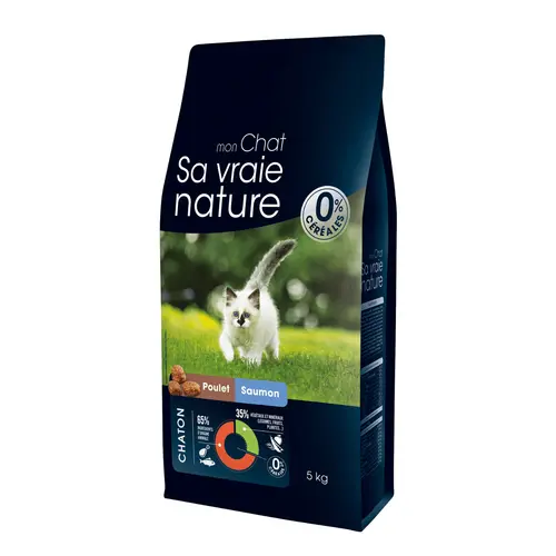 Sélection pour votre jardin:Croquettes sans céréales pour chaton au poulet et au saumon Sa Vraie Nature - 5 kg