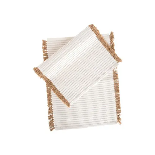 Solution extérieure:Set de table à lignes en coton crème et herbier naturel x 2 - 35 x 50 cm
