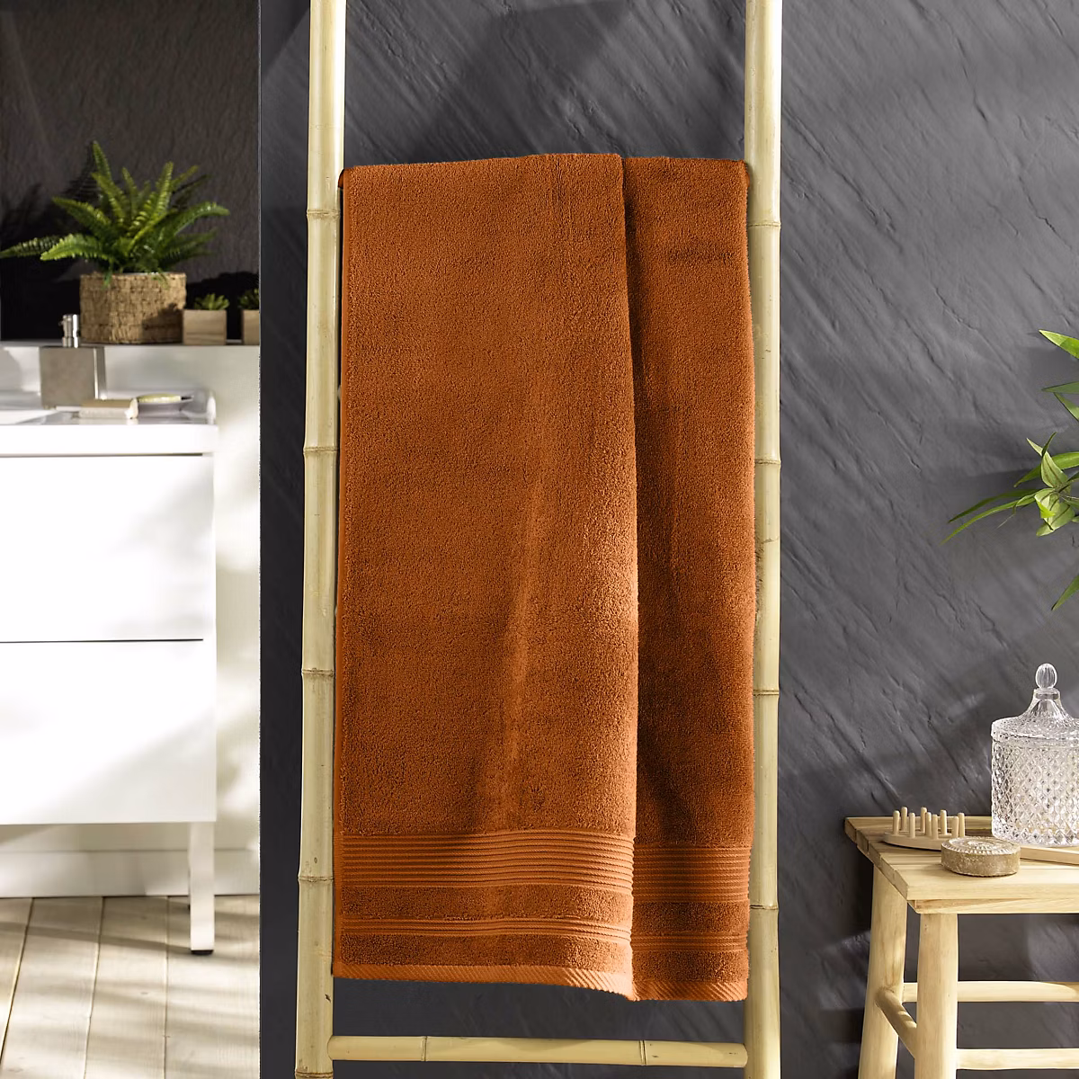 Drap de douche 70 × 130 cm éponge unie tendresse Caramel