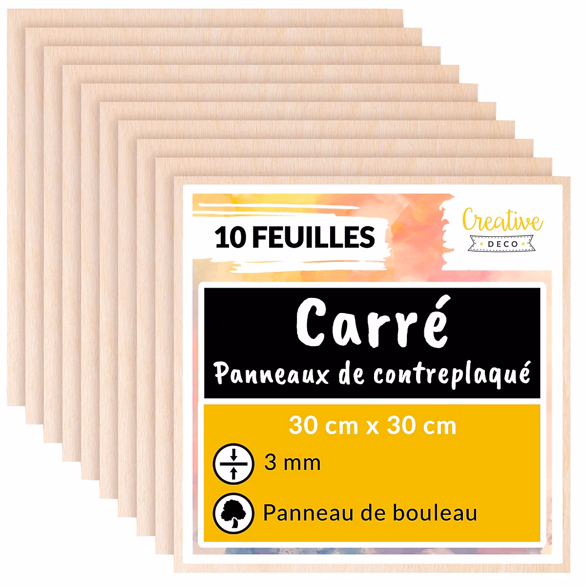 Creative Deco 10 x Contreplaqué Carré 300 × 300 × 3mm (+/ – 0, 5mm), Bois Brut Bouleau, Panneau Découpe Laser, Pyrogravure Gravure