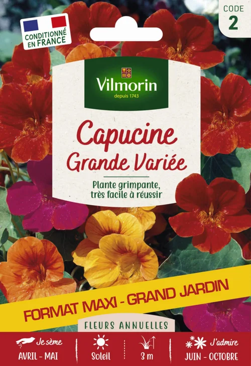 Pour votre espace vert:Capucine grande variée Grand jardin Format maxi Vilmorin - graines à semer