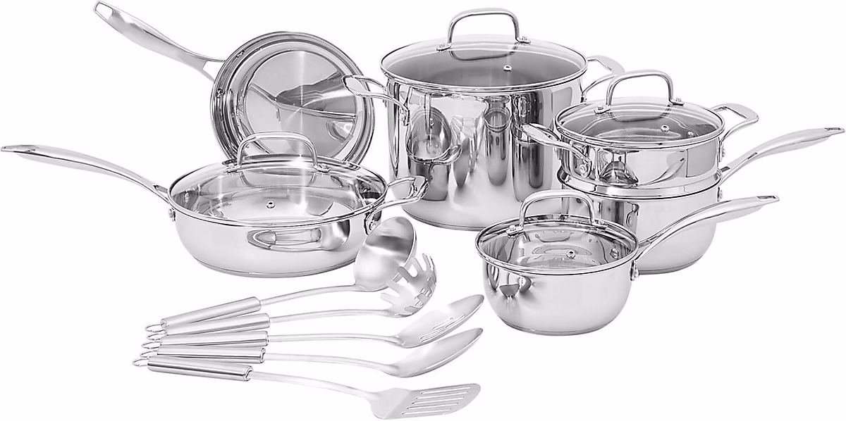 Batterie de cuisine 15 pieces en acier inoxydable argent – Réf. QODHSQRLD7793229060