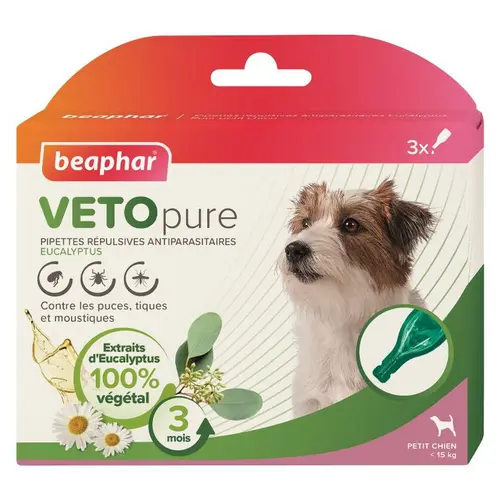 À adopter au jardin：Pipettes antiparasitaires pour le petit chien coloris blanc VETOpure Beaphar – 3 x 1 ml