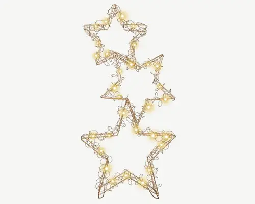 Pour un extérieur agréable:Décor lumineux intérieur 3 étoiles câble argent à 30 micro-LED blanc chaud sur piles - 40 cm