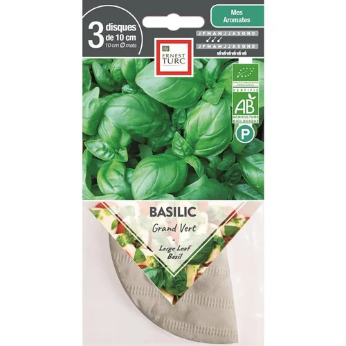 Pour compléter votre jardin：Graines présemées de Basilic Grand vert bio Ernest Turc - 3 ronds de 10 cm