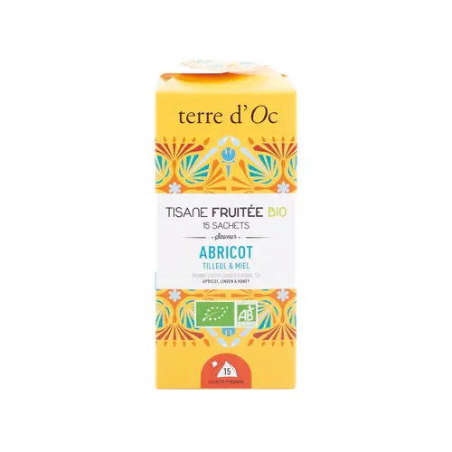 Mieux au jardin:Tisane bio fruitée abricot tilleul miel Terre d’Oc - 15 infusettes