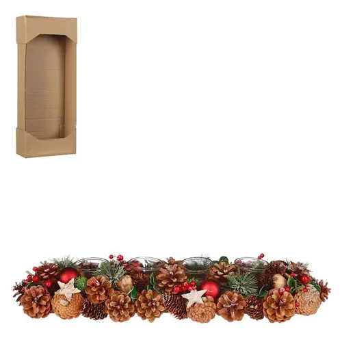 Un essentiel du jardin：Photophore branche de sapin, pommes de pin naturelles et décorations colorées Roslyn - 54 x 16,5 x 10 cm