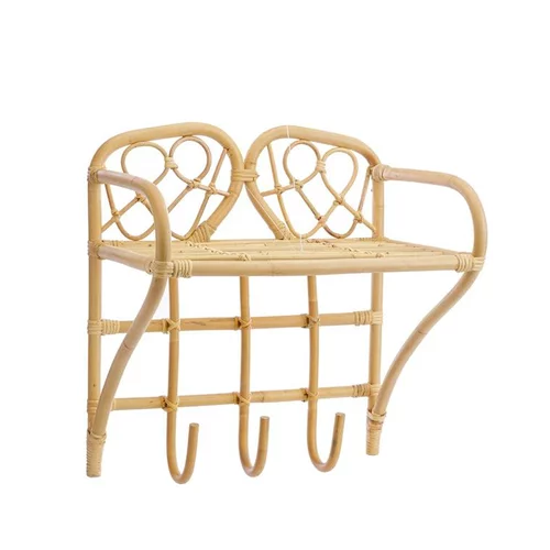 Espace vert confort：Etagère murale et 3 patères coloris bois en rotin - 50 x 33 x 54 cm