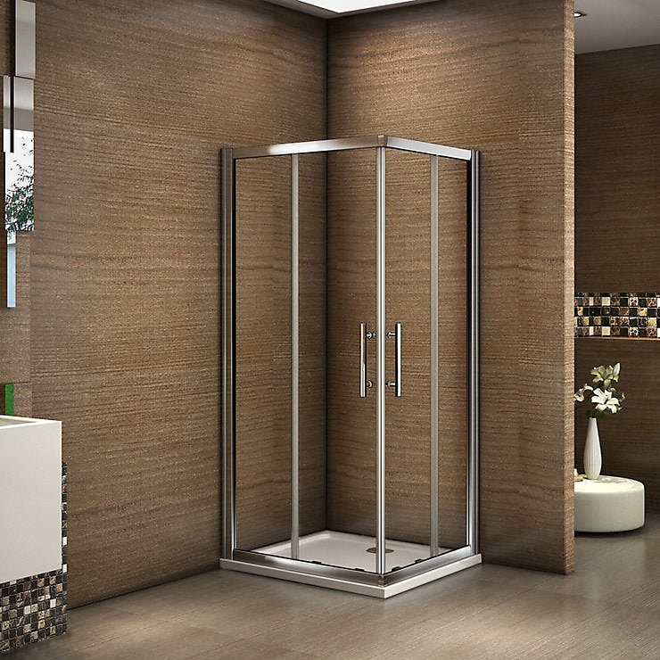 Cabine de douche coulissante angle 90 × 80 × 185 cm – Verre sécurit 6 mm, Chrome
