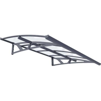Marquise de porte en aluminium gris et polycarbonate transparent Amsterdam (223.5 x 139 cm)