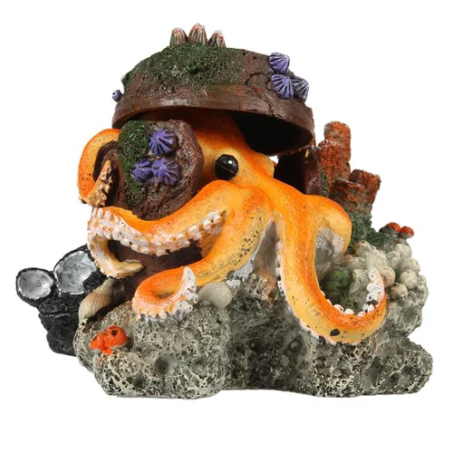 Une solution adaptée à l’extérieur：Décor d’aquarium pieuvre orange Europet - 15,5 x 12,5 x 11 cm