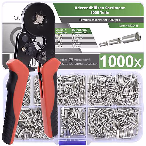 Quadrios 23T034 – Set 1000 embouts non isolés en cuivre étamé avec pince à sertir automatique