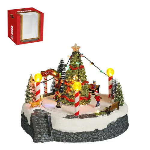 Jardin malin：Scène avec grand sapin de Noël lumineux sur piles - 22 x 18,5 cm
