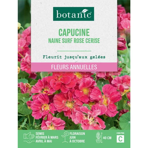 Idée jardin：Graines de fleurs de Capucine naine surf rose cerise botanic®
