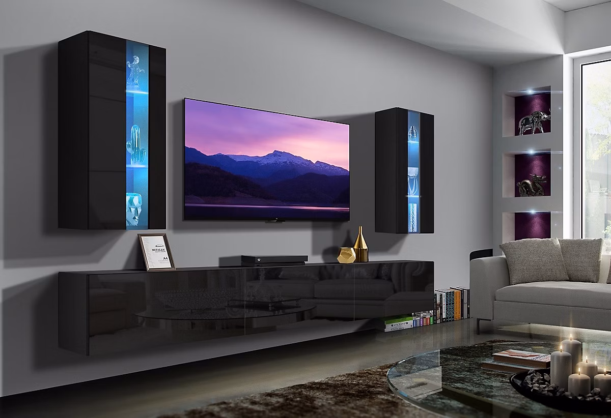 Ensemble meuble TV NEXT 20 AN20 – 18B | HG1 | 1A noir brillant 249 cm