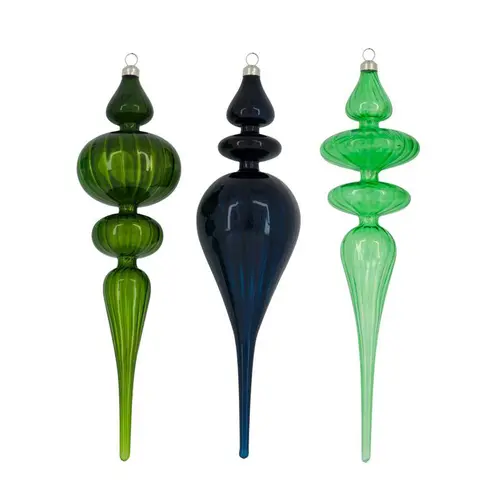 Pour organiser vos extérieurs:Décoration à suspendre forme glaçon XL en verre coloris vert - Ø 8 x H 30 cm