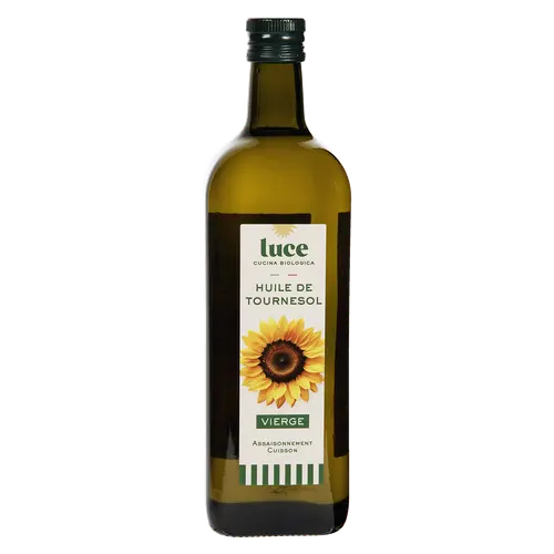 Espace vert facile:Huile de tournesol vierge bio en bouteille de verre Luce - 1 L