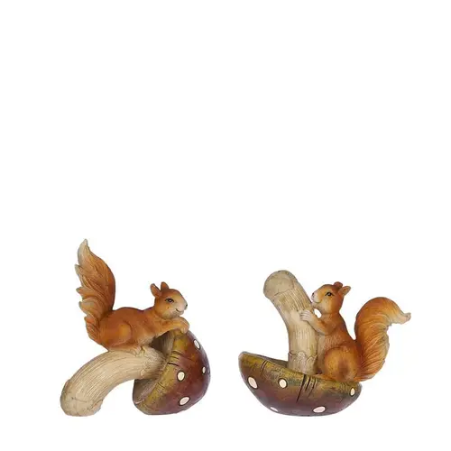 Pour mieux profiter du jardin：Écureuil marron en résine sur champignon renversé- 11,5 x 8 x 11,5 cm