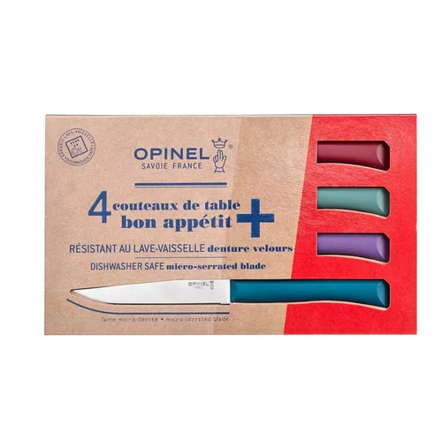 Pensé pour vos extérieurs：Boîte de 4 couteaux de table coloris multicolore en plastique et inox Opinel - 257 x 54 x 15 cm